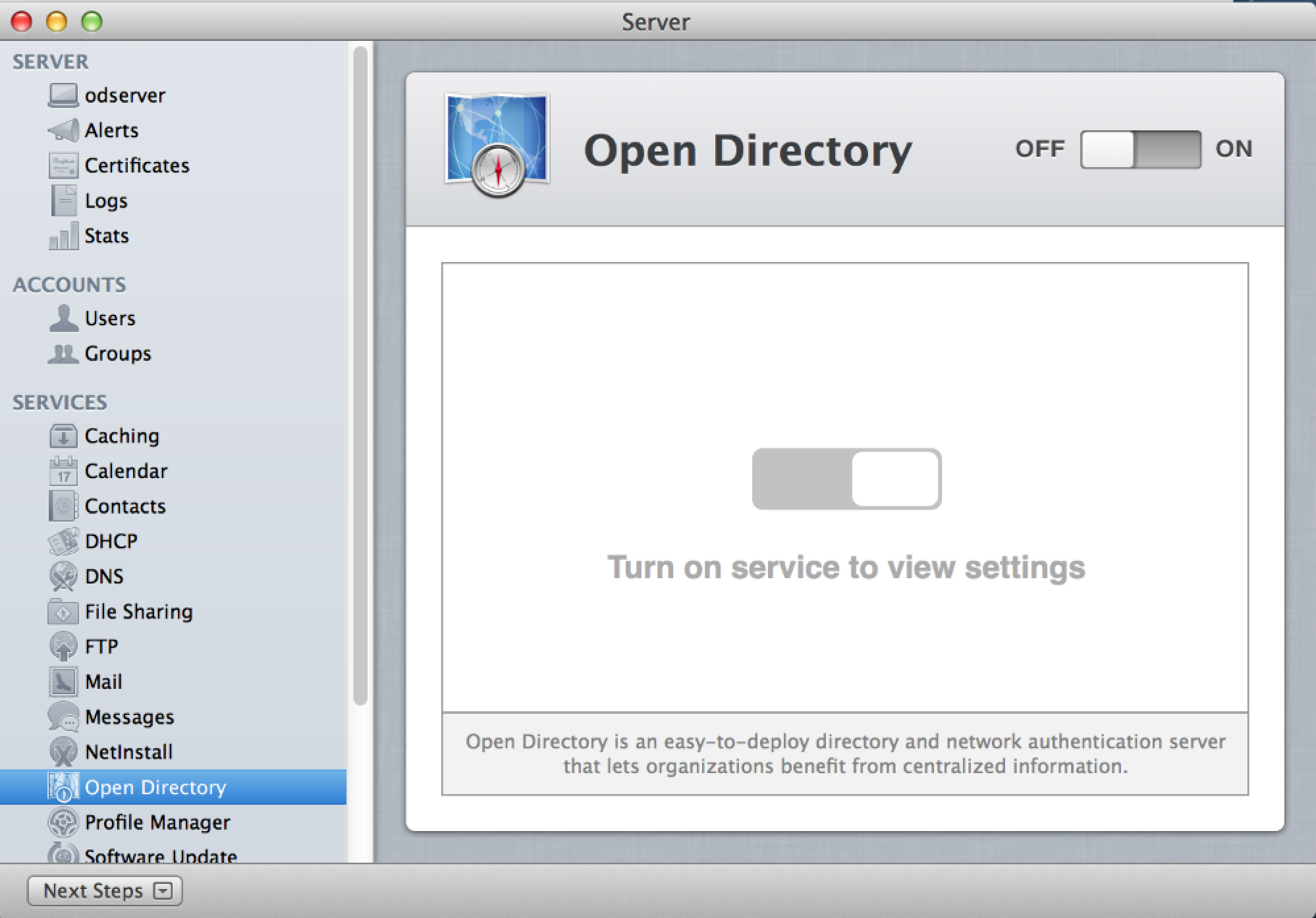 Screenshot 2.1 - Open Directory Setup - Select Open Directory