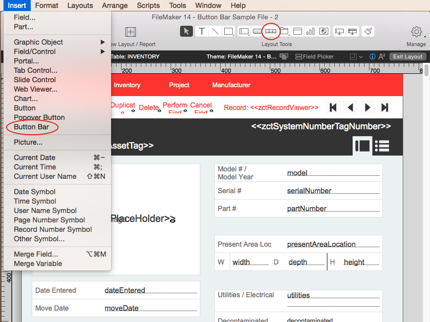 FileMaker Add Button Bart to Layout