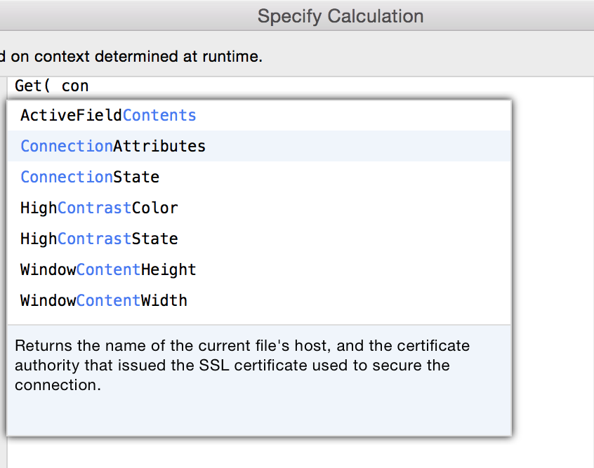 FileMaker Calculation Get Autocomplete