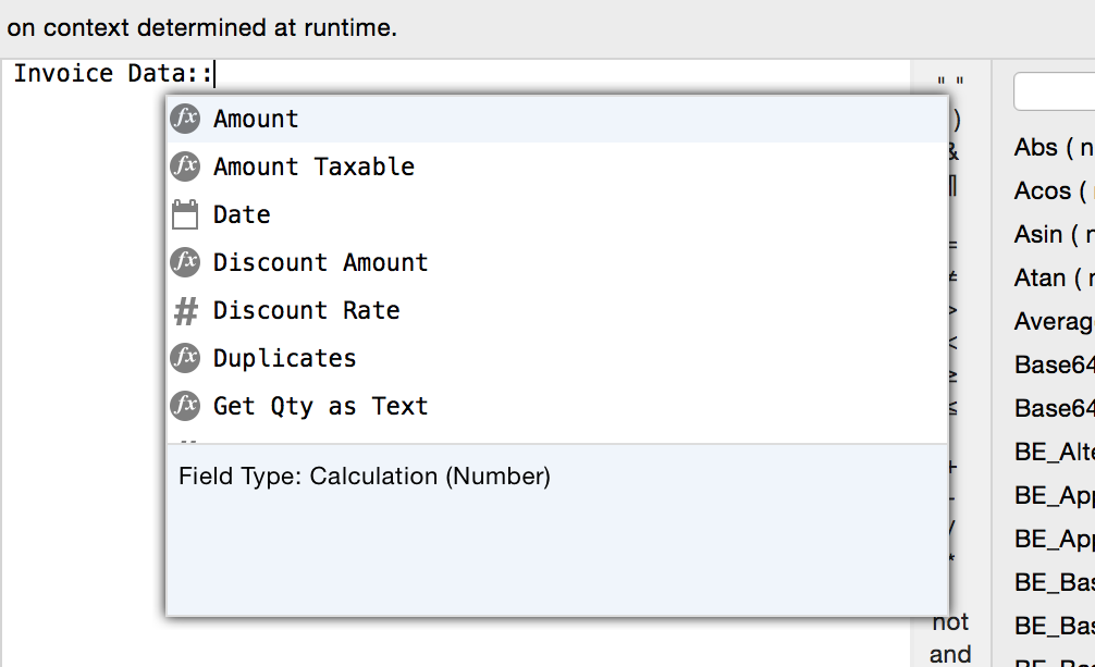 FileMaker Calculation Table Autocomplete