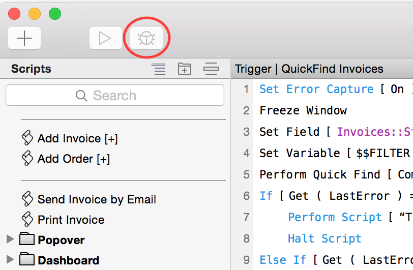 FileMaker Debug Button