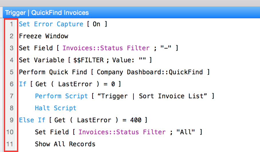 FileMaker Line Numbers
