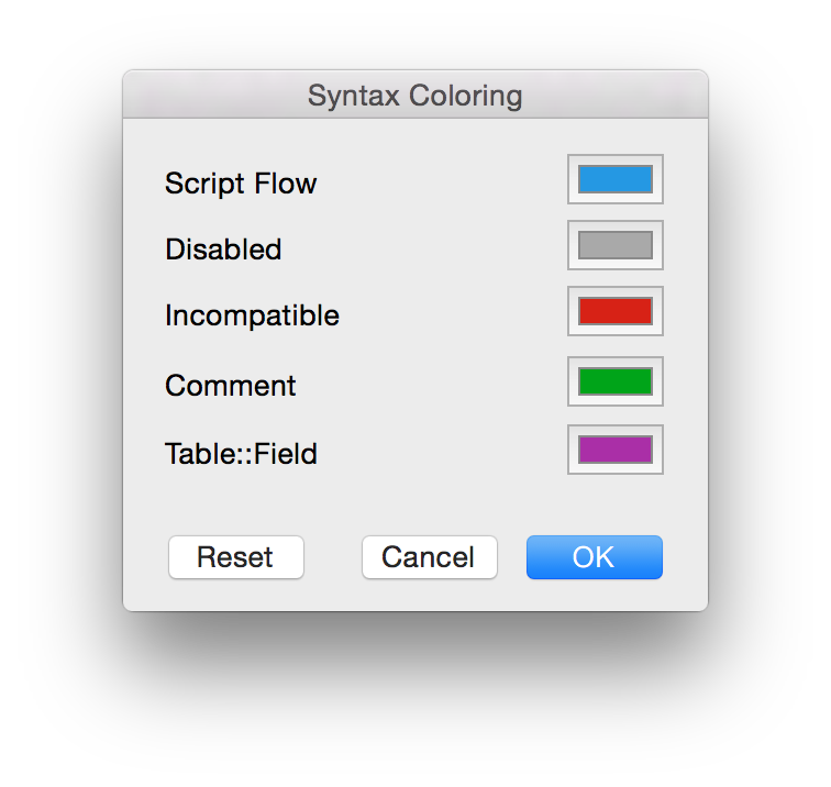 FileMaker Syntax Coloring Settings
