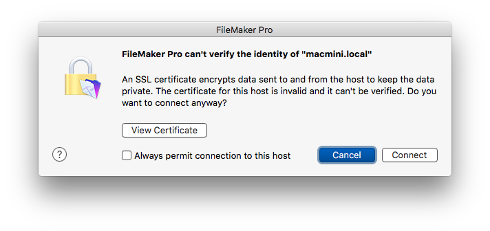 FileMaker 15 SSL Certificate Error